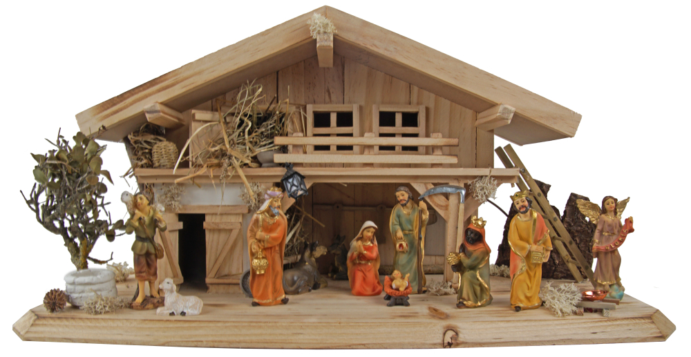 Traditionelle Weihnachtskrippe Roth inkl. 12-tlg. Figurensatz K 650-9, Maße Krippe: ca. 50 x 20 x 26 cm